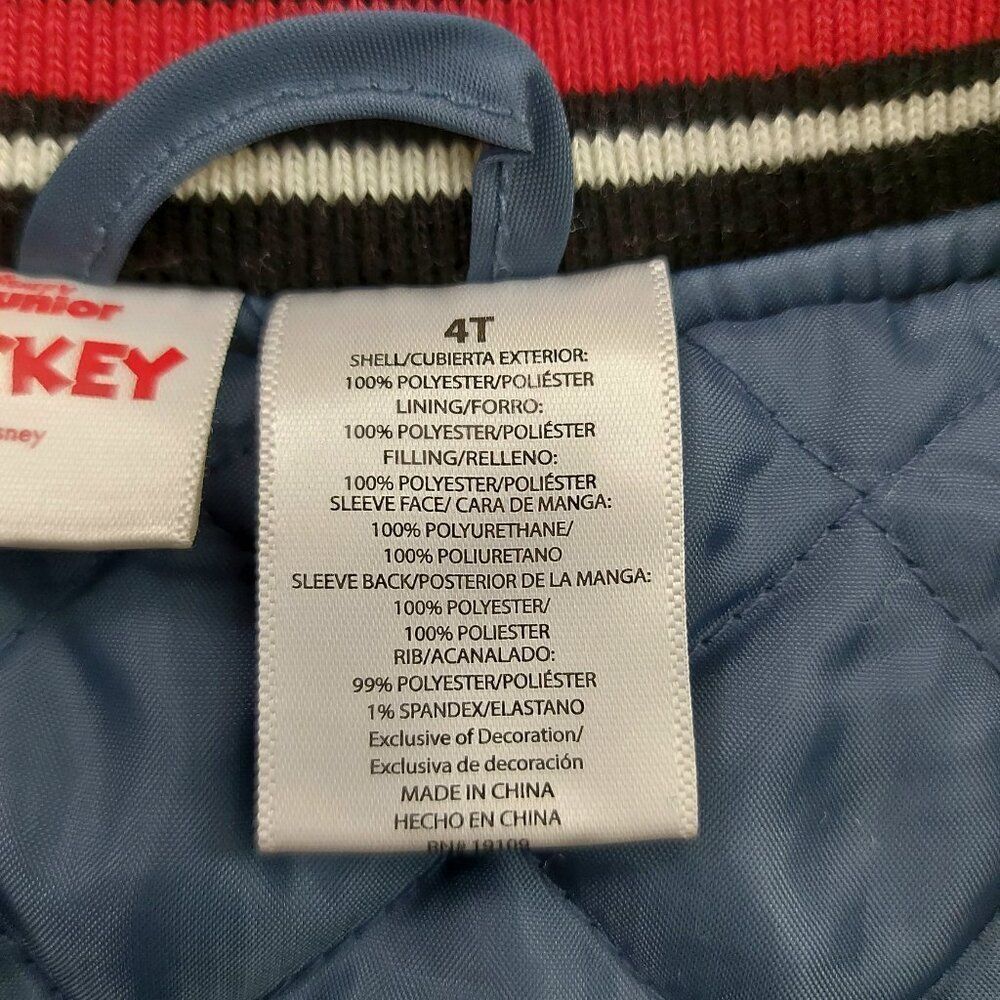 Disney Junior Mickey Mouse Varsity Bomber Jacket Toddler 4T Black Snaps Quilted - Picture 11 of 12